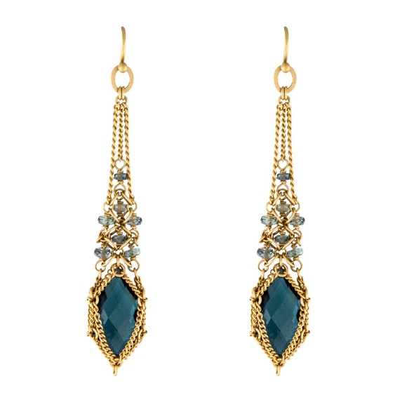 SOLD -Anthony Nak 18k London Topaz & Sapphire Earrings - Picture 3 of 5